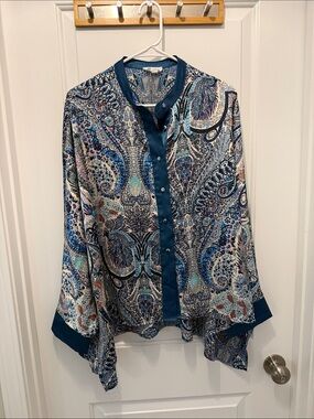 Anniewear Blue Paisley Silk Kimono-Style Festival Blouse